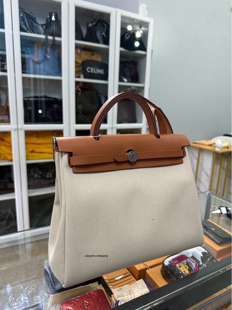 Hermes Herbag Zip 31 Ecru Beige in Palladiun Hardware Stamp U