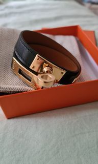 At Auction: Hermes Black Box Calf Leather Kelly Double Tour Bracelet