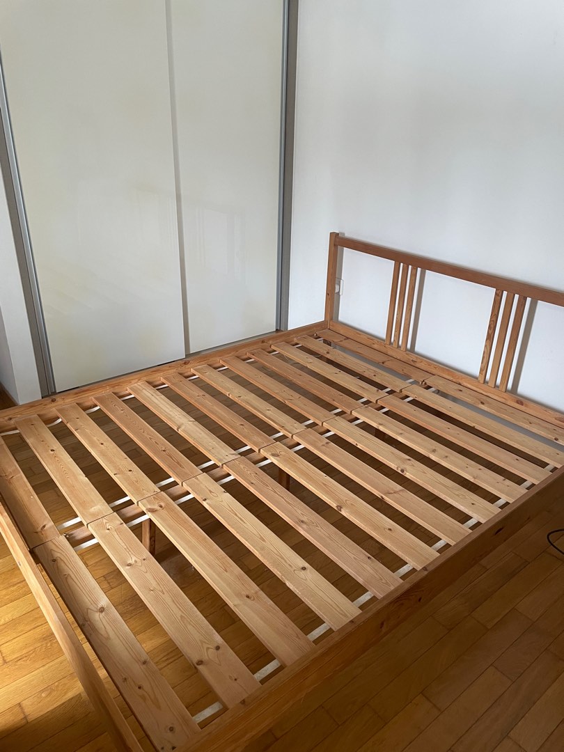 IKEA Queen Size Wooden Bed Frame, Furniture & Home Living, Furniture