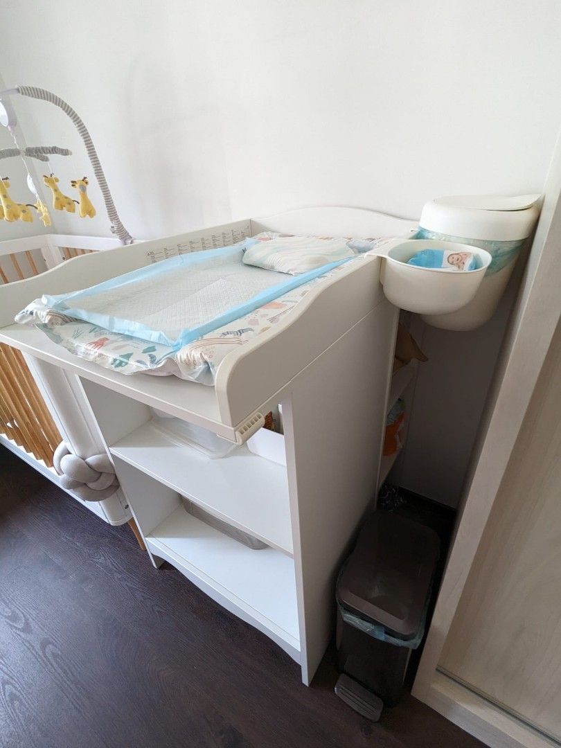 Ikea SMAGORA Changing Table with side Book Shelves White, Furniture