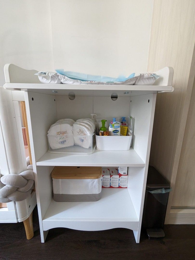 Ikea SMAGORA Changing Table with side Book Shelves White, Furniture