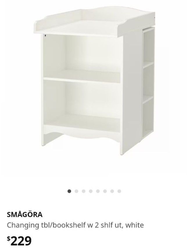Ikea SMAGORA Changing Table with side Book Shelves White, Furniture