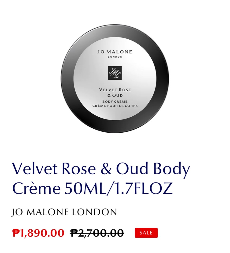 Jo malone velvet rose oud body creme 50ml Beauty Personal