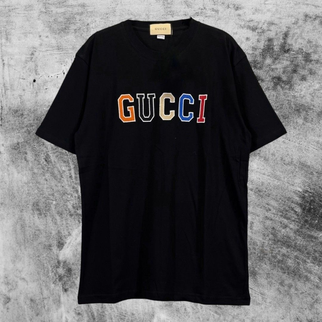 Kaos Gucci Bordir Hitam, Fesyen Pria, Pakaian Atasan di Carousell
