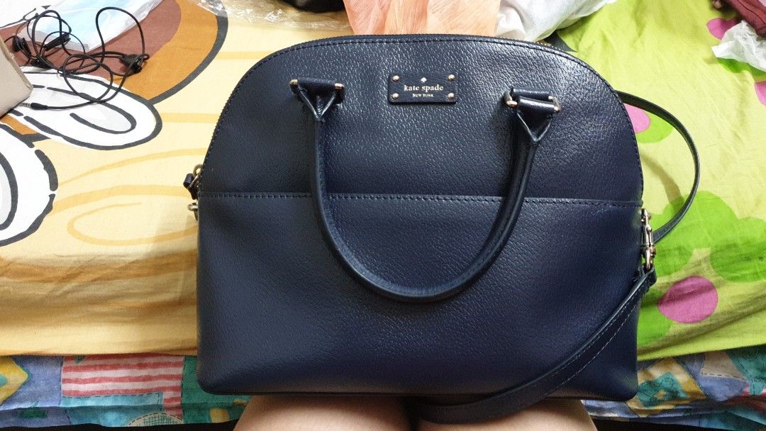 Kate spade big dark blue leather crossbody bag with top handle