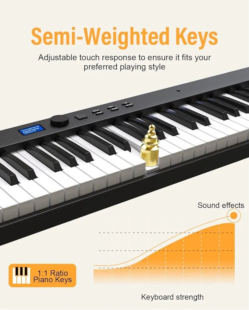 KONIX Digital Piano PJ88C Full Set with Stand 88 Keys Semi-weighted ...