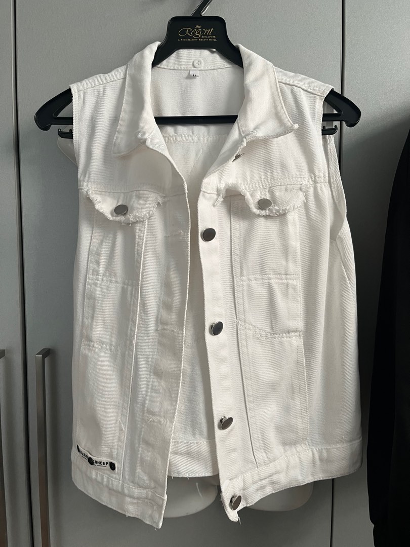 Ladies white cheap denim vest