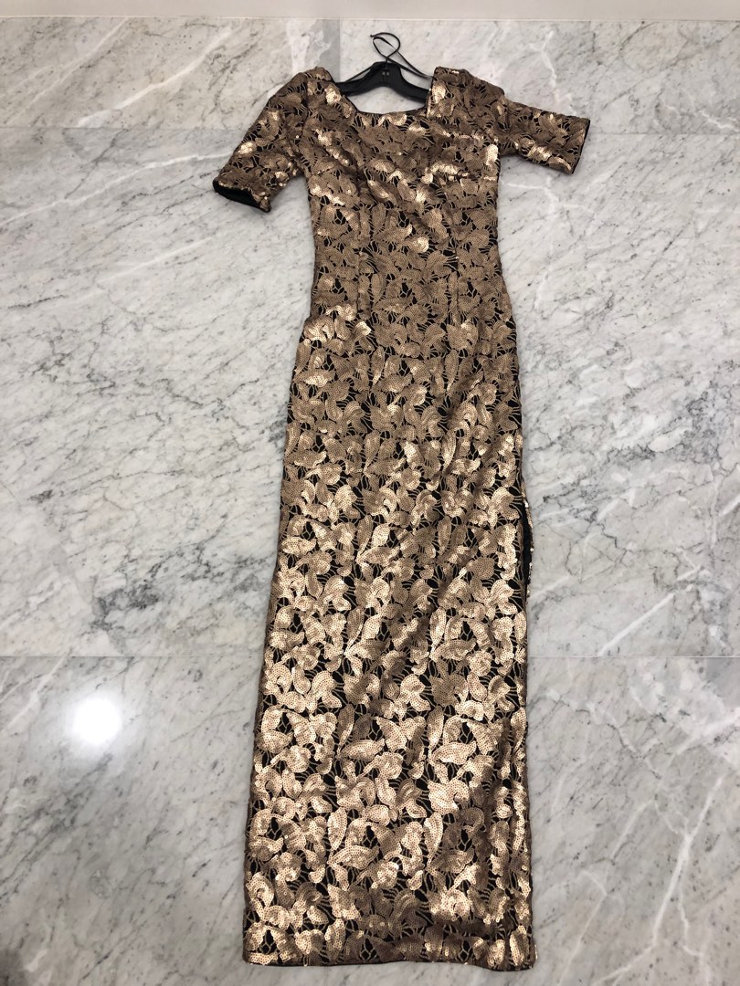 Laundry By Shelli Segal Gold Evening Gown, Women's Fashion, Dresses & Sets, Evening Dresses