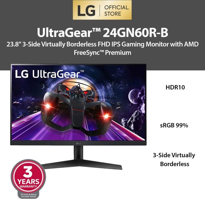 LG 24GN60R 24 & 27GN60R 27” UltraGear™ Full HD IPS 1ms (GtG) 144Hz Gaming  Monitor with NVIDIA® G-SYNC® Compatible, Audio, Earphones on Carousell