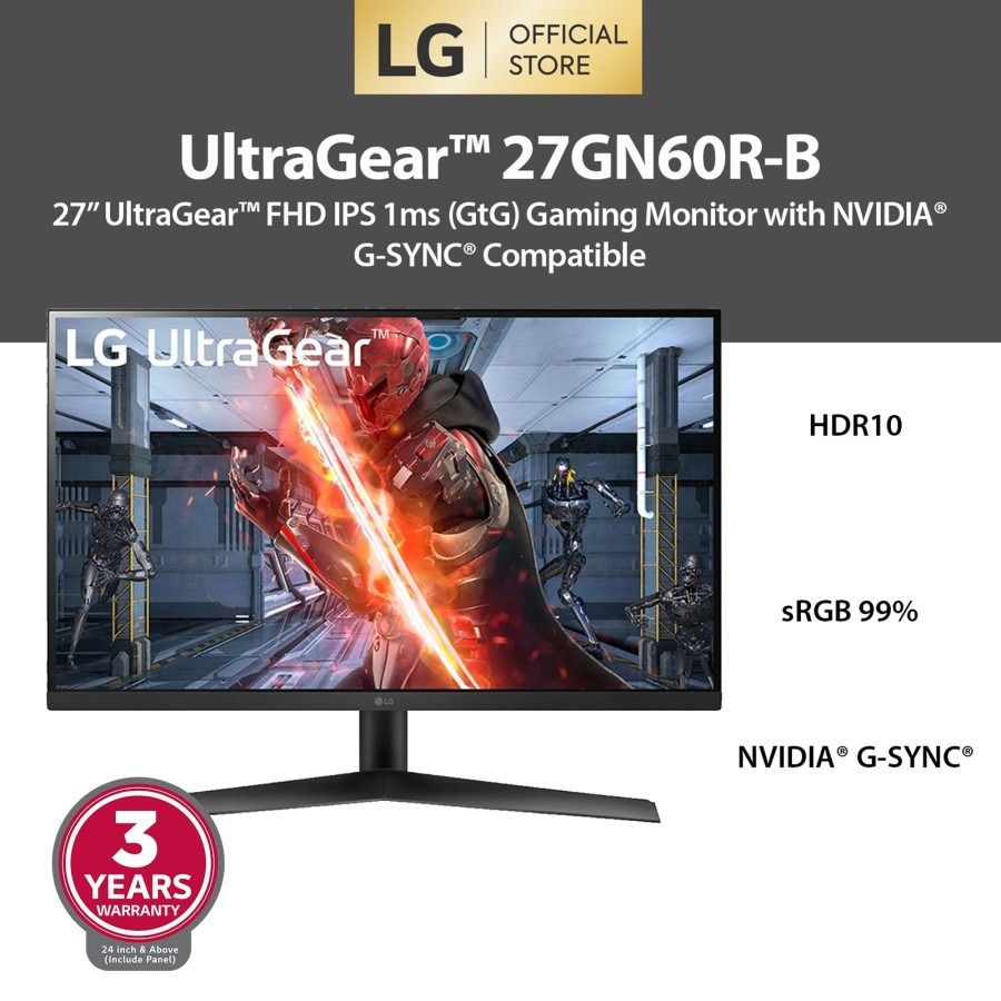 LG 24GN60R-B 24 Full HD 1920 x 1080 UltraGear IPS 1ms 144Hz HDR Monitor  with FreeSync Premium Gaming Monitor 