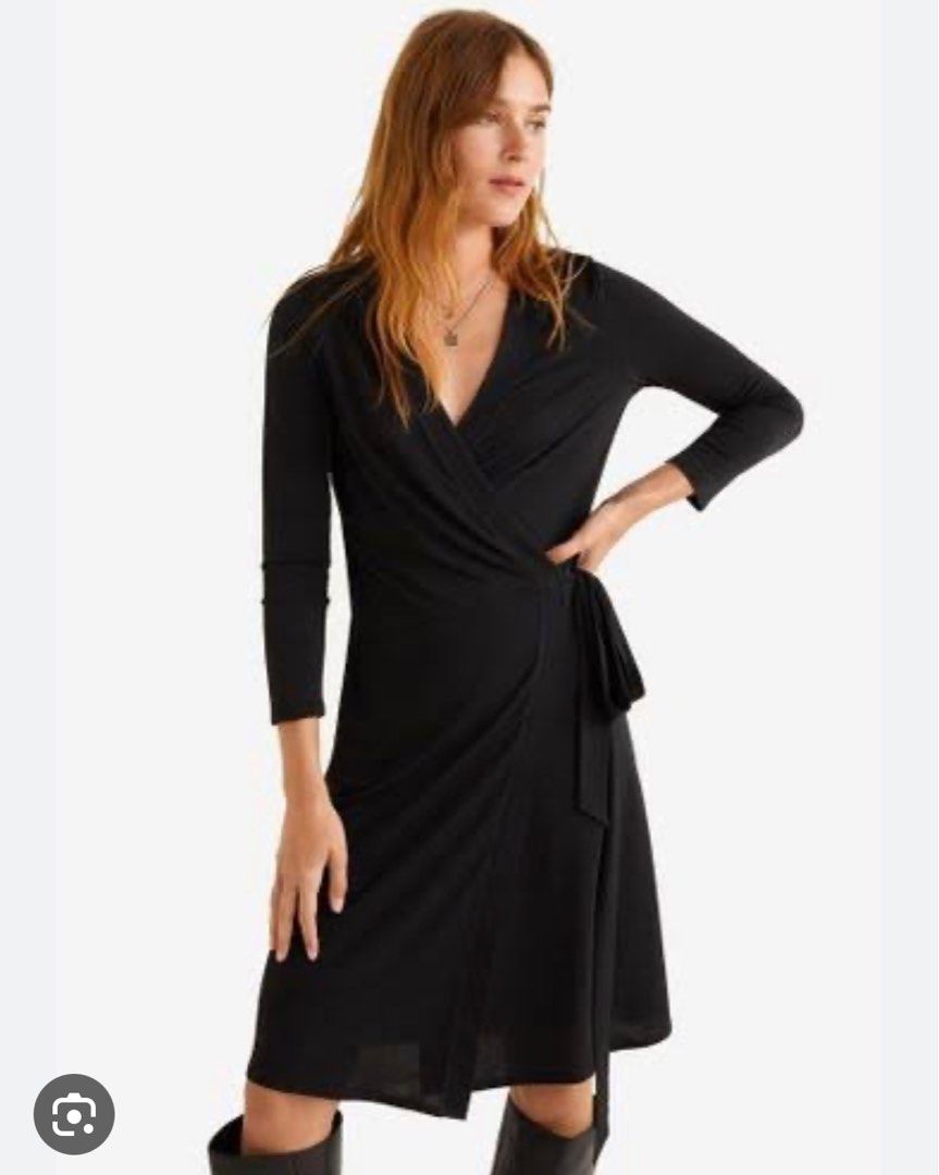 Mango black wrap dress discount