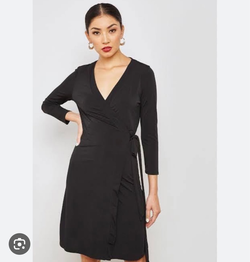 Mango black wrap dress sale