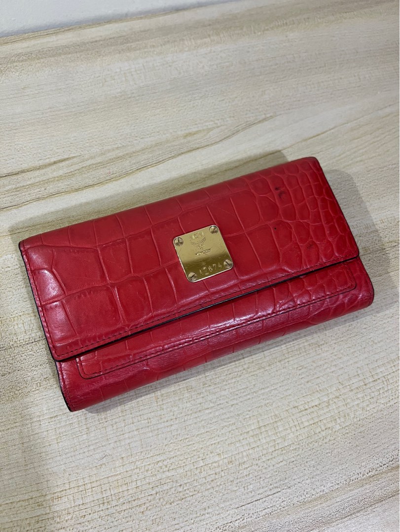 Original MCM Red Genuine Long Wallet, Women's Fashion, Bags & Wallets ...
