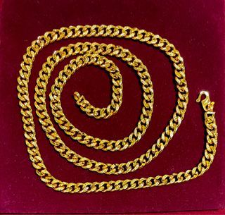 Necklace Cuban Link ( 100% Bangkok premium 999.9/916 Gold plated Long Cuban chain with engraved chop 916 ( width 5.5mm/ length 70cm/weight around 43 gm) Long lasting quality.