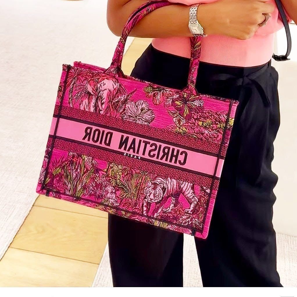 NEW Dior Book Tote Medium cm Toile de Jouy Fuschia Multicolor