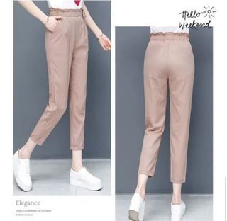 NEW Women Fashion Plain Waist Detail Work Pants In Pink