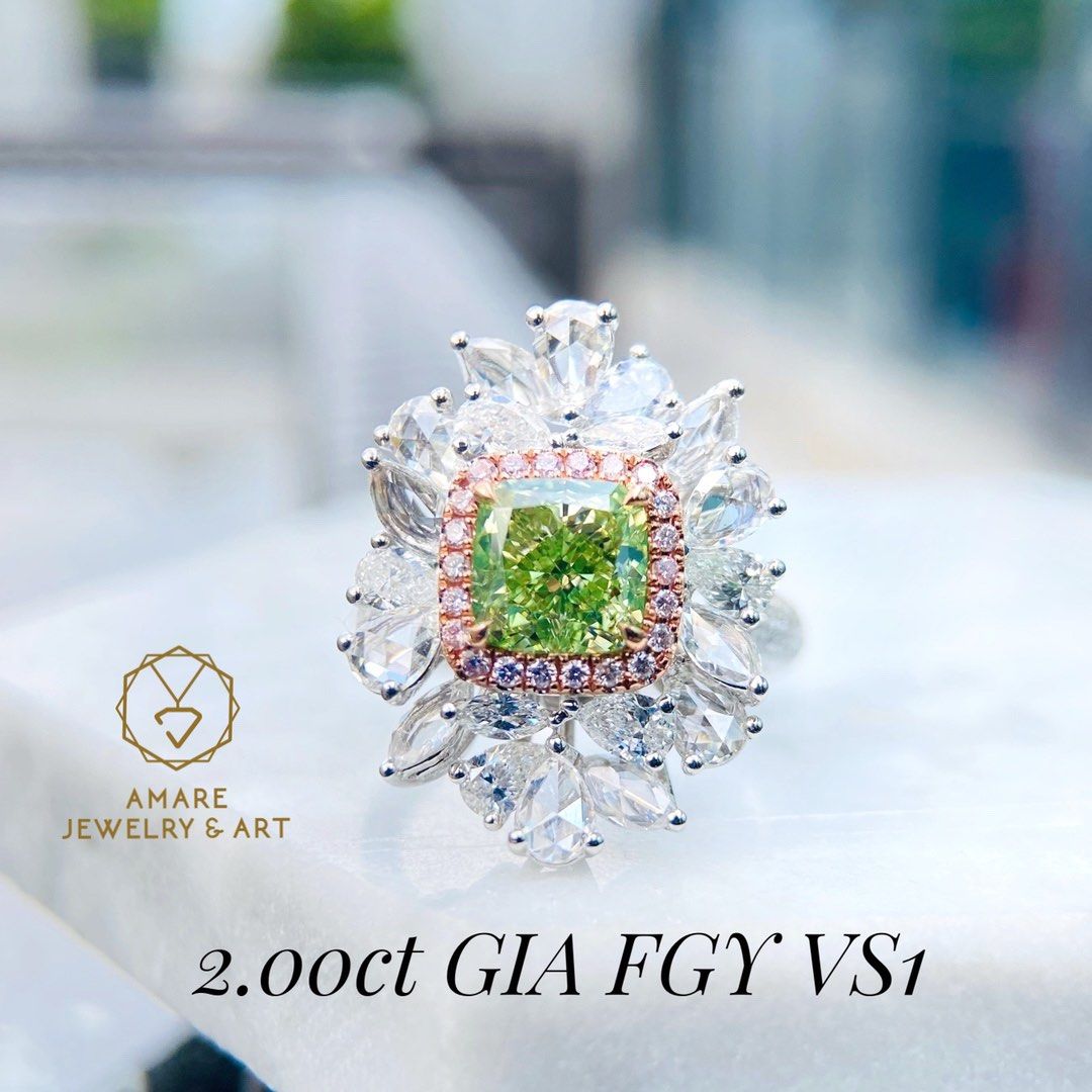 新品nice💚✨！ GIA 2.00ct Green Diamond Ring & Pendant！ 優雅fancy設計綠鑽戒指吊墜！大檯面！  2.00ct色澤濃郁靚麗高色綠鑽FGY，高淨度VS1！ 大粒豪鑽副鑽total 2.166ct！18K金材質！ GIA  cert，只售1xx,xxx✨💚, 女裝, 飾物及配件, 戒指- Carousell