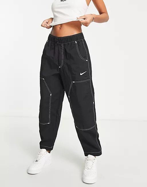 Nike, Womens High-Rise Woven Joggers, Black/Black/Whi