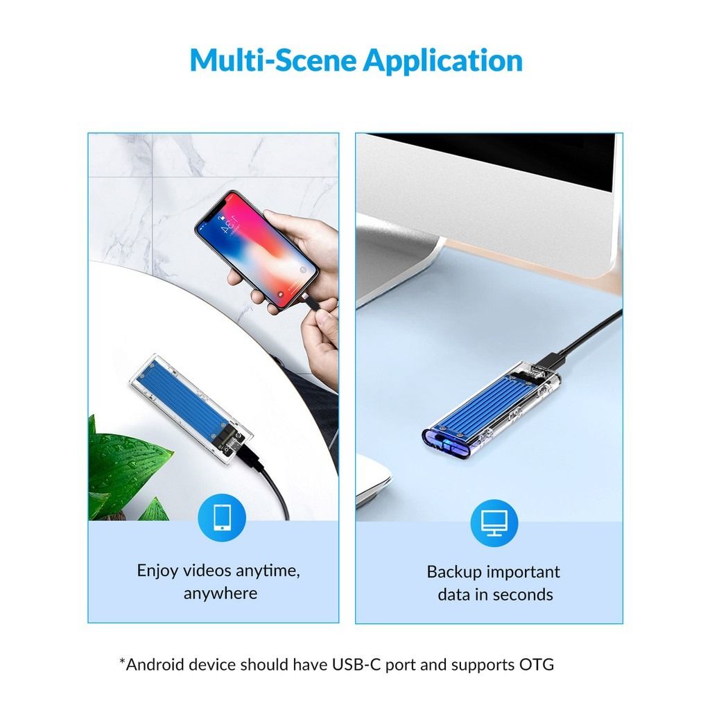 ORICO M.2 NVMe SSD Enclosure, USB 3.2 Gen 2 (10 Gbps), Transparent External Solid State Drive Adapter Enclosure For 2280 2260 2242 2230 PCI-E M2 M-Key SSD, USB Type C Converter - View #10