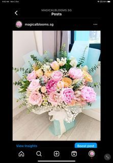 Peony bouquet with pink rose birthday bouquet