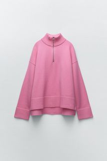 pink quarter zip knit sweater (zara) barbiecore
