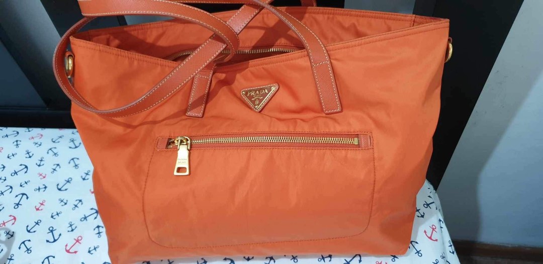 Prada Nylon Bag Orange 2Way, Luxury, Bags & Wallets on Carousell