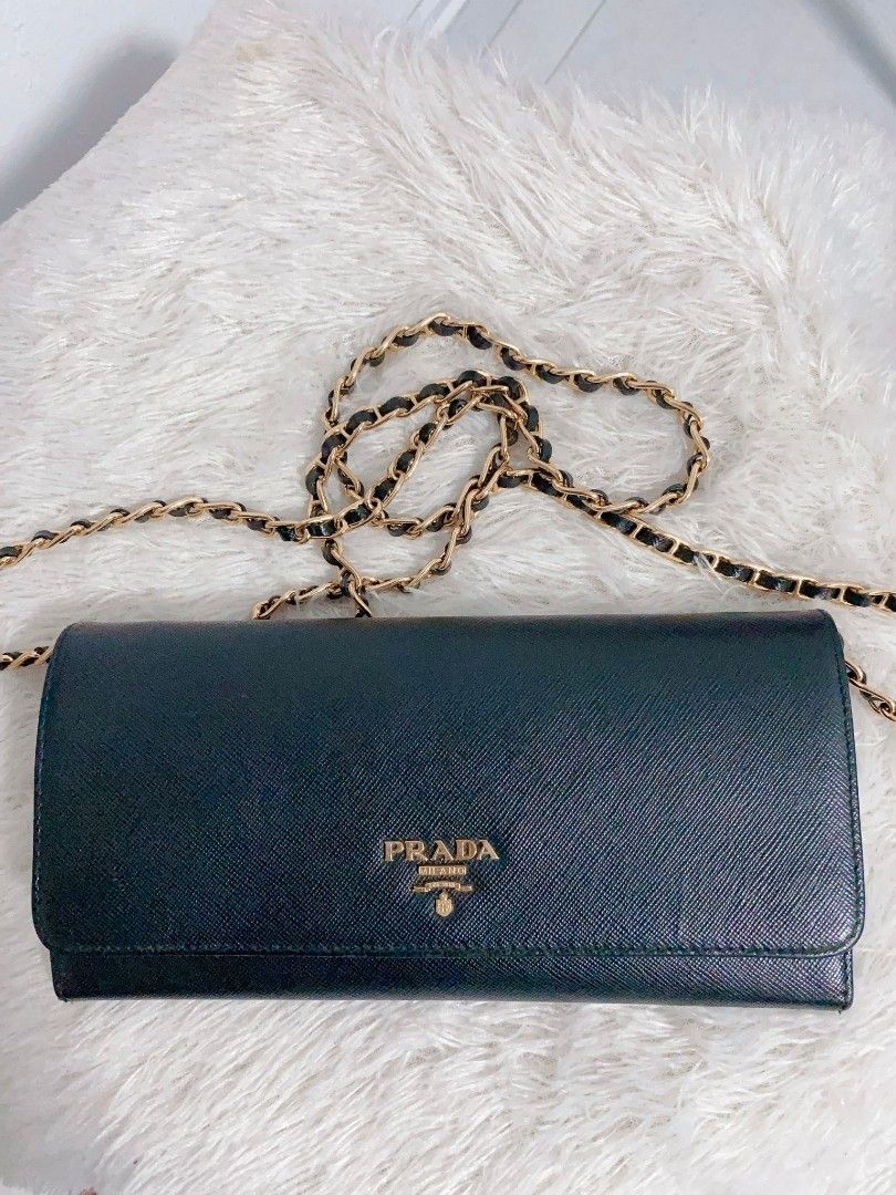 Prada wallet on chain, Luxury, Bags & Wallets on Carousell
