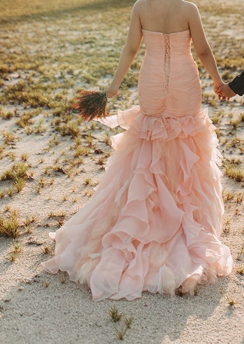 Peach mermaid deals wedding dress