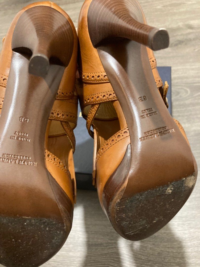 Ralph Lauren black series leather loafer heels Women s Fashion