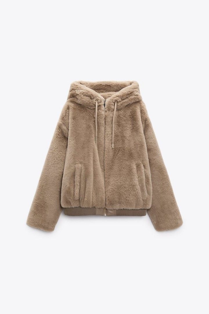 Zara faux fur hoodie sale