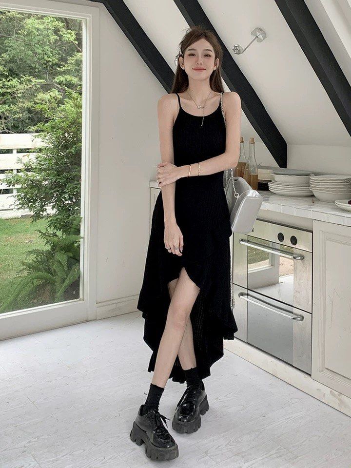 Square Neck Chiffon Asymmetrical Ruffle Dresses Sunset main image 1