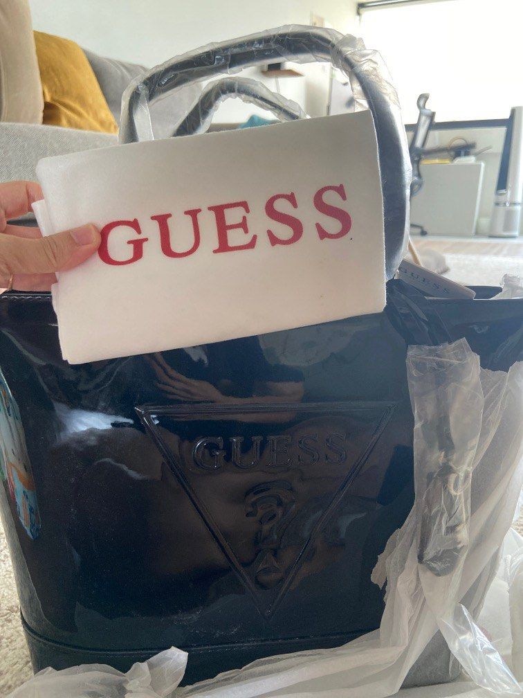 SALE Guess Tote Bag Black Patent Logo Bag Delivery Included