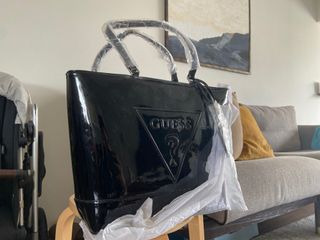 SALE Guess Tote Bag Black Patent Logo Bag Delivery Included