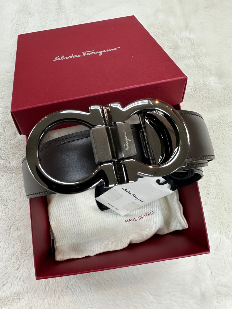 Salvatore Ferragamo Silver Buckle Leather Belt Size 110