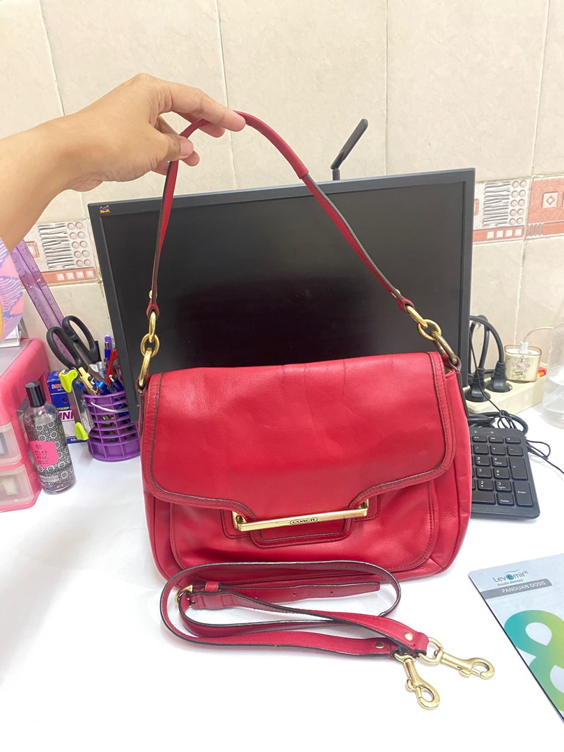 Shoulder bag kulit / sling bag merah maroon / coc, Fesyen Wanita, Tas