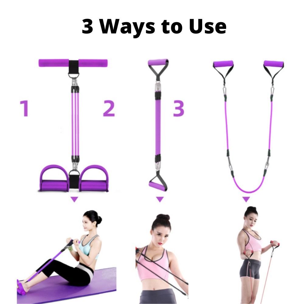 Sit Up Bar Band Pedal Resistance Bands with Anti Slip Handle 4 Tube Band Set for Thigh Master Exercise Flat Tummy