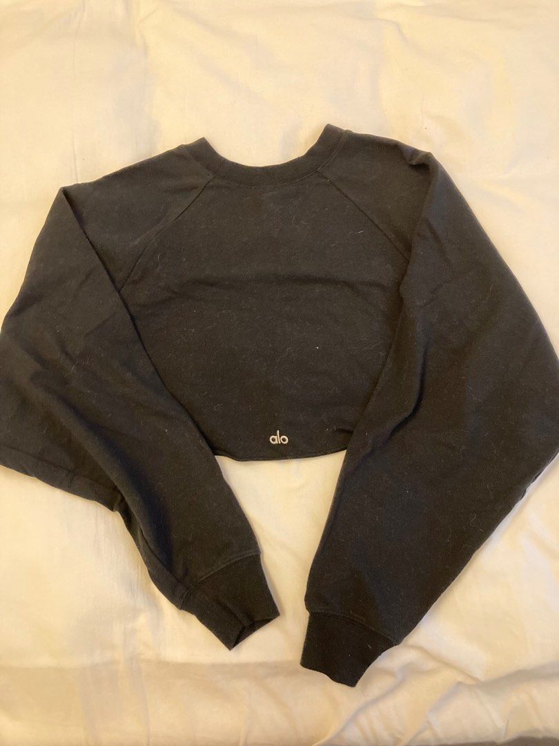 Size S Alo cropped sweater in black Women s Fashion Activewear
