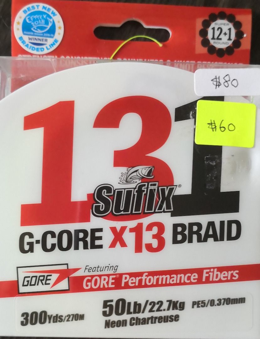 300yd Spool of Sufix 131 G-Core X13 Braided Fishing Line - Neon Chartreuse  Braid
