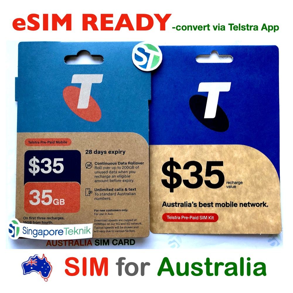 Telstra Prepaid eSIM SIM Card Australia 35GB Data Mobile Roam Best Tasmania Melbourne Perth