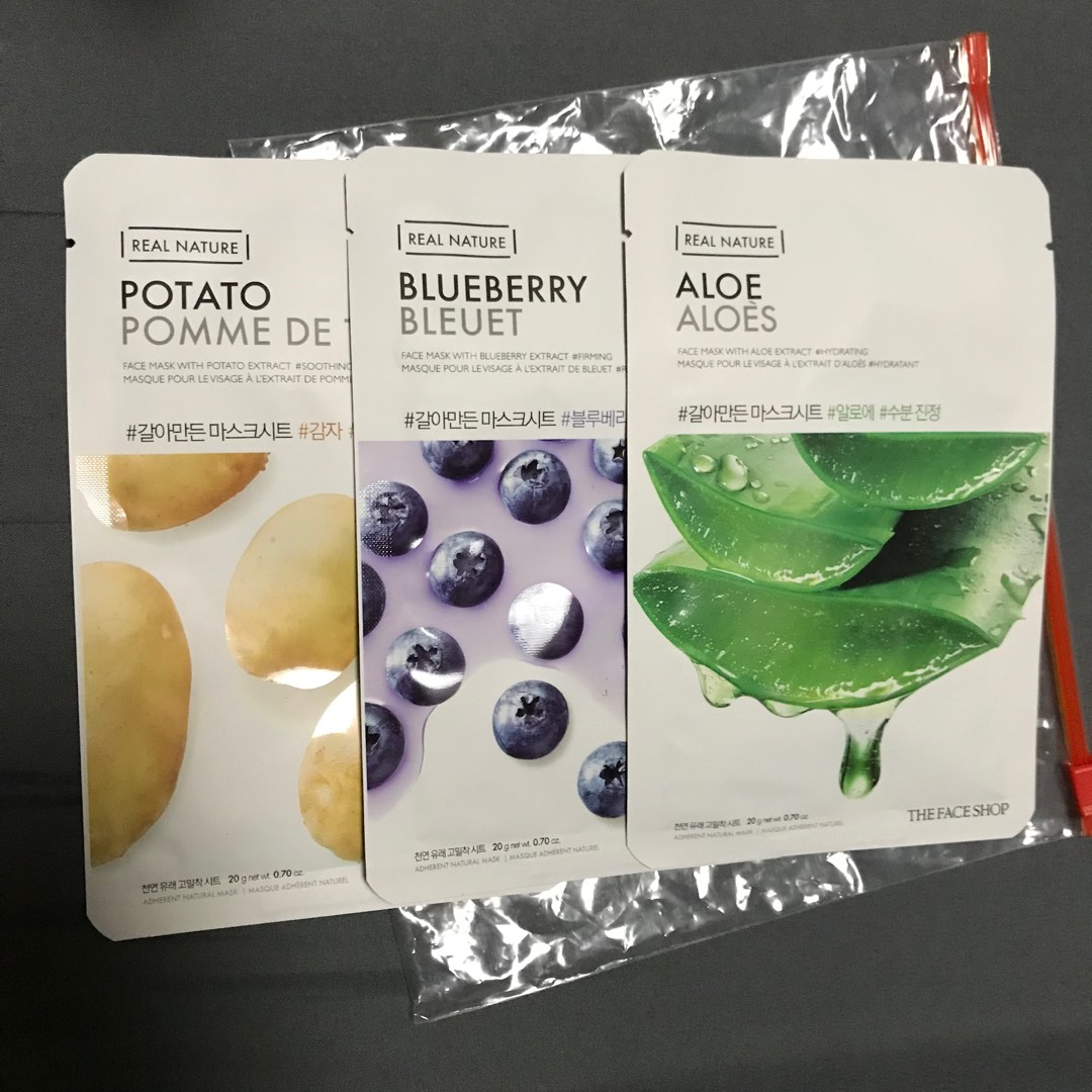 The Face Shop facial masks Aloe vera, potato, blueberry, Beauty & Personal Care, Face, Face