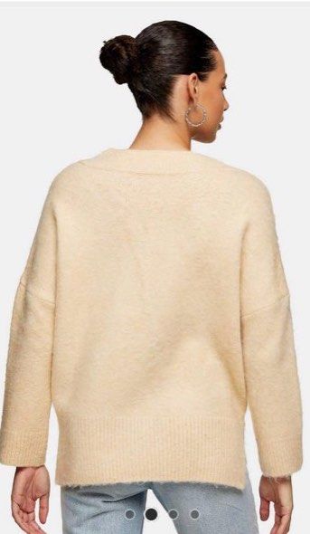 Topshop brushed longline jumper in ivory beige Women s Fashion