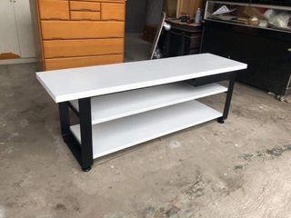 Tv rack 3tier up to 60inches with drawer  55L x 15 1/2W x 19H inches Wooden shelves Metal drawer and frame In good condition Code akc 101
