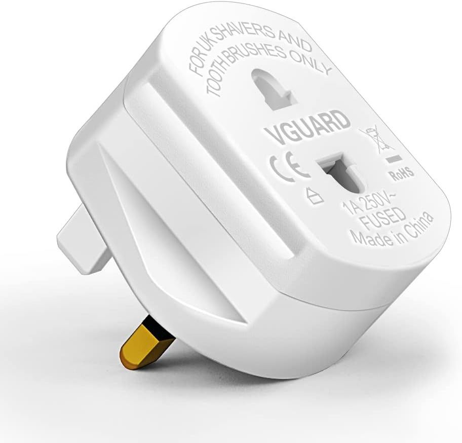 VGUARD UK Travel Adapter, UK England 2 Pin to 3 Pin 1A Fuse Electric ...