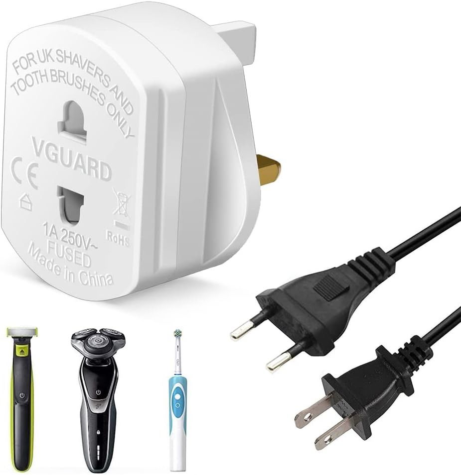 VGUARD UK Travel Adapter, UK England 2 Pin to 3 Pin 1A Fuse Electric ...