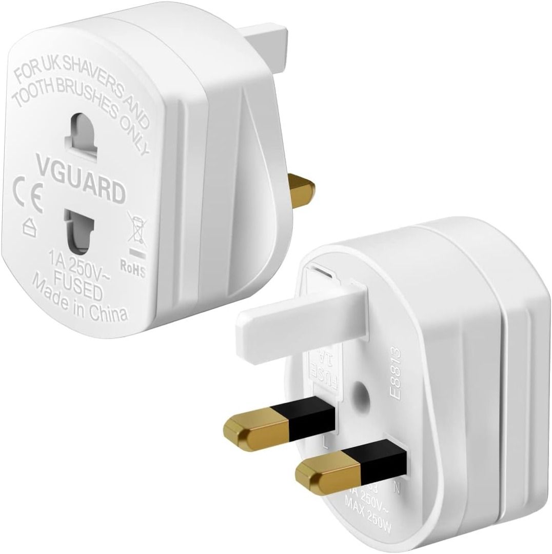 VGUARD UK Travel Adapter, UK England 2 Pin to 3 Pin 1A Fuse Electric ...