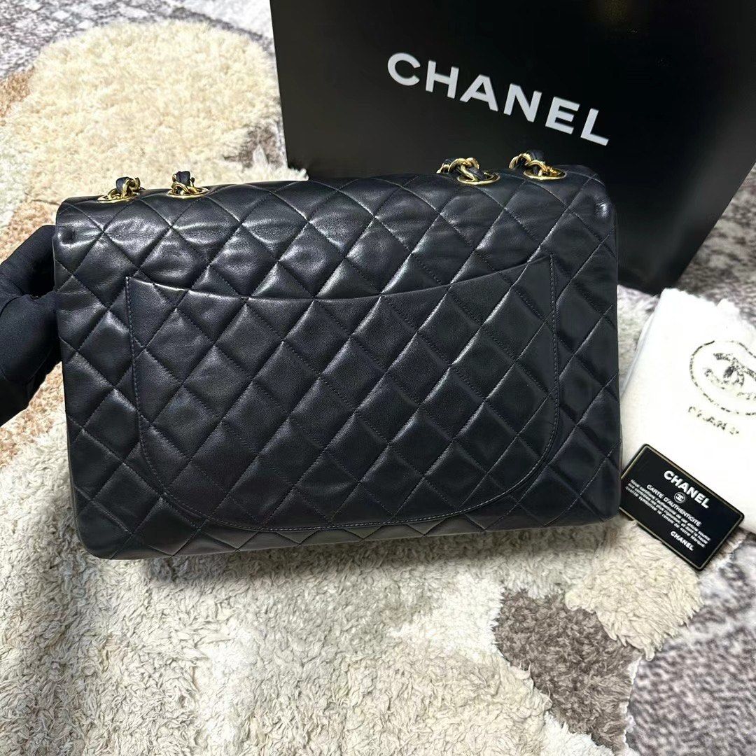 Vintage Chanel Black Lambskin 34cm Maxi Jumbo XL, Luxury, Bags