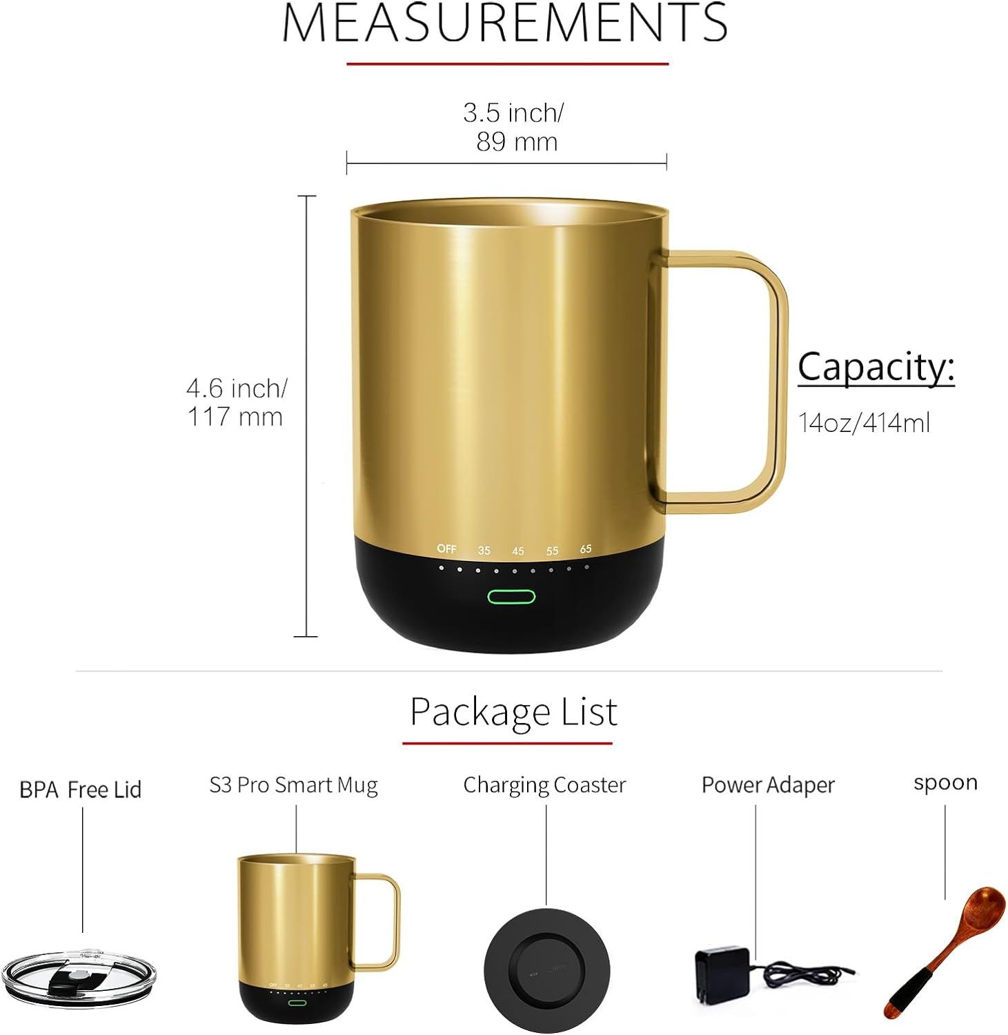 Vsitoo Temperature Control Smart Mug 14 oz, App Controlled Heated Coffee Mug - Improved Design