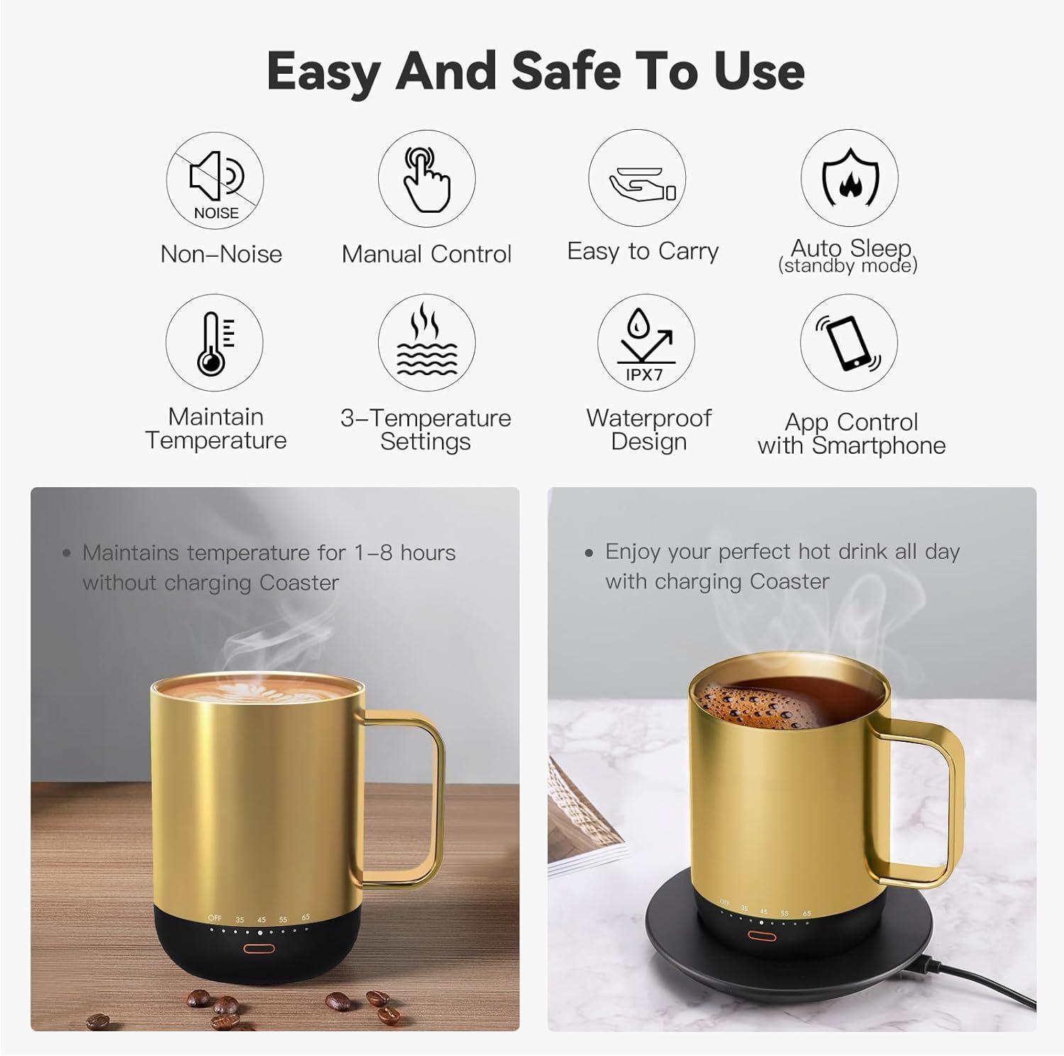 vsitoo S3 Temperature Control Smart Mug 2 with Lid, Self Heating Coffee Mug  10 oz, LED Display, 90 Min Battery Life - App&Manual Controlled Heated