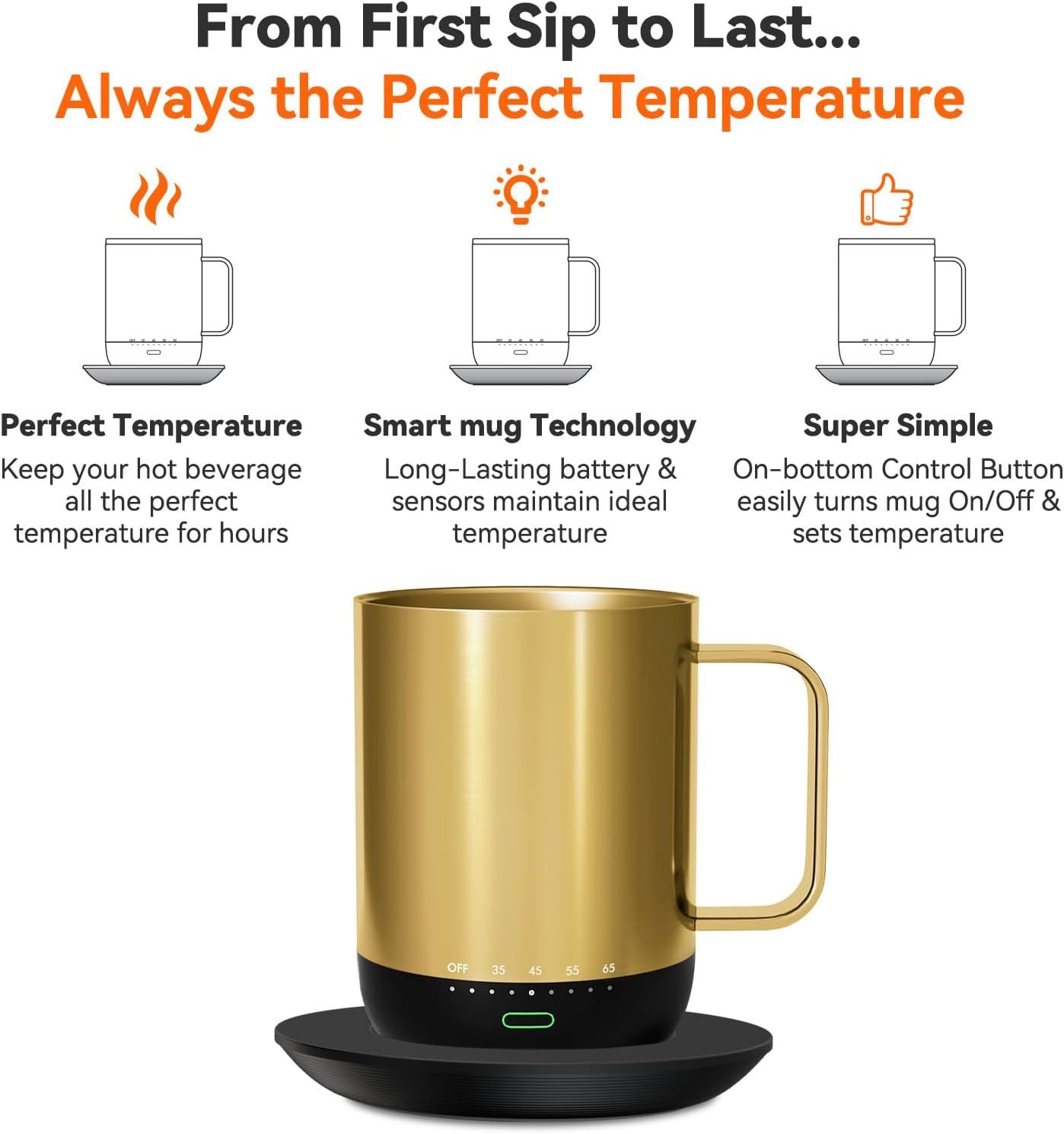 vsitoo S3 Temperature Control Smart Mug 2 with Lid, Self Heating Coffee Mug  10 oz, LED Display, 90 Min Battery Life - App&Manual Controlled Heated  Coffee Mug - Improved Design - Perfect Coffee Gifts 