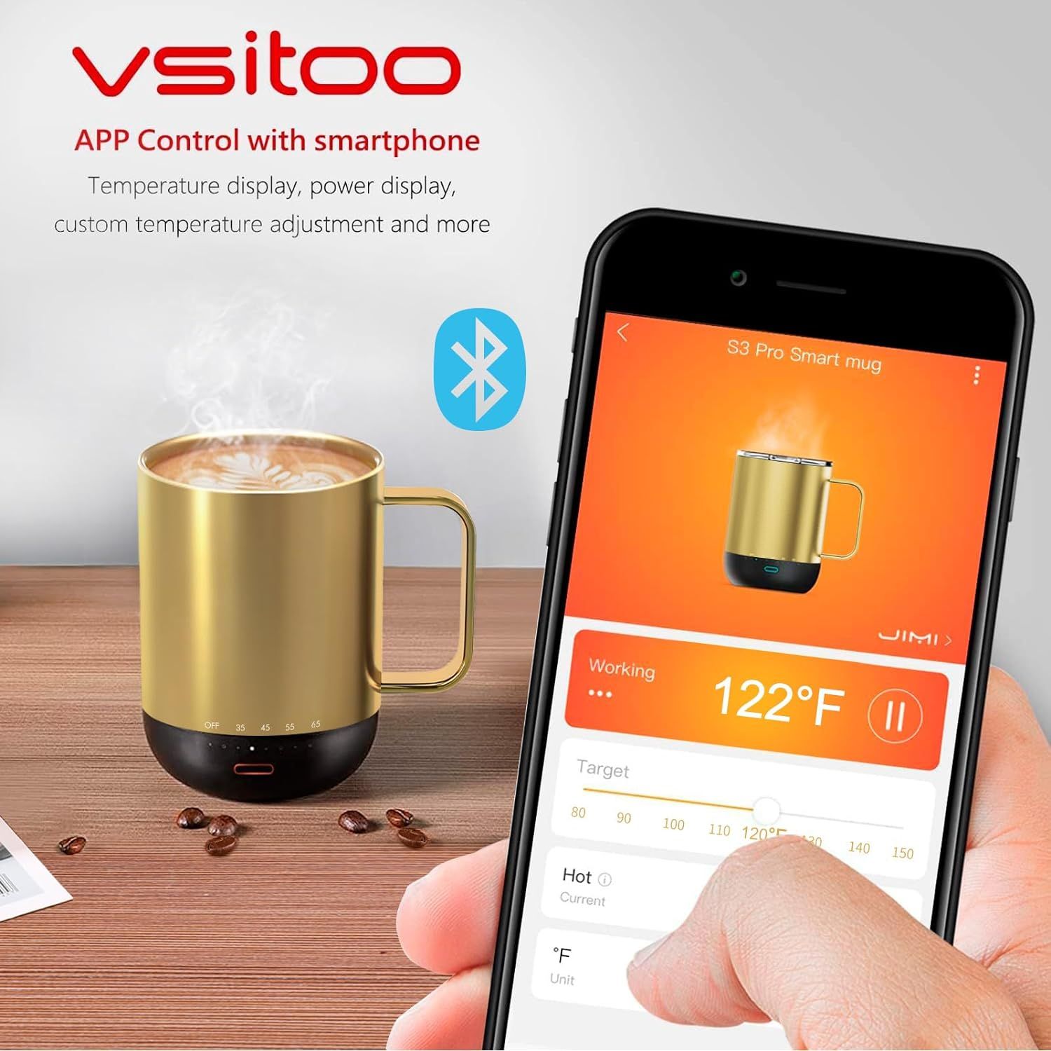 vsitoo Temperature Control Smart Mug 2 - Keep Your Coffee Hot All Day, Self  Heating Coffee Mug with LED Display, 10 oz, 90 Min Battery Life 